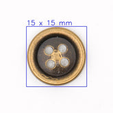 Authentieke Bronzen Metalen Knoop - 15 mm met Vier Gaten Knopen KNP00217